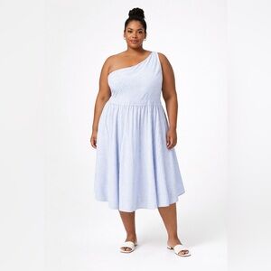 One-Shoulder Blue Striped A-Line Dress